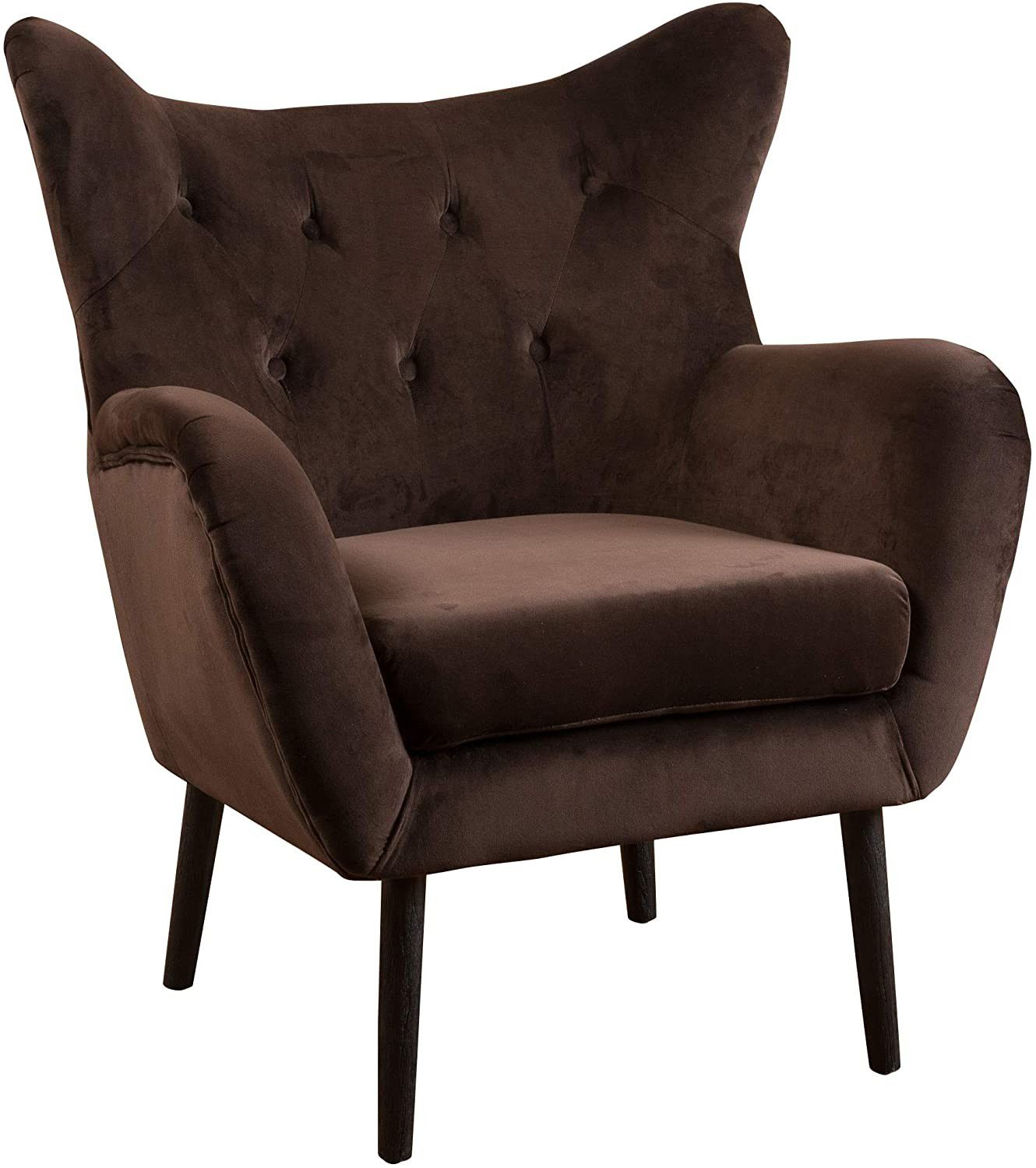 Classy Arm Chair, Velvet Fabric and Wood, Coffee