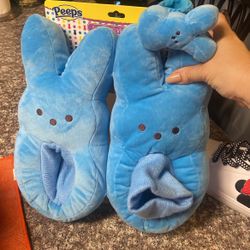 Kids Easter Peeps Plush Bunny Blue Slippers (One Size Fits Most)