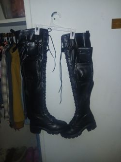 Womens black thigh high leather boot