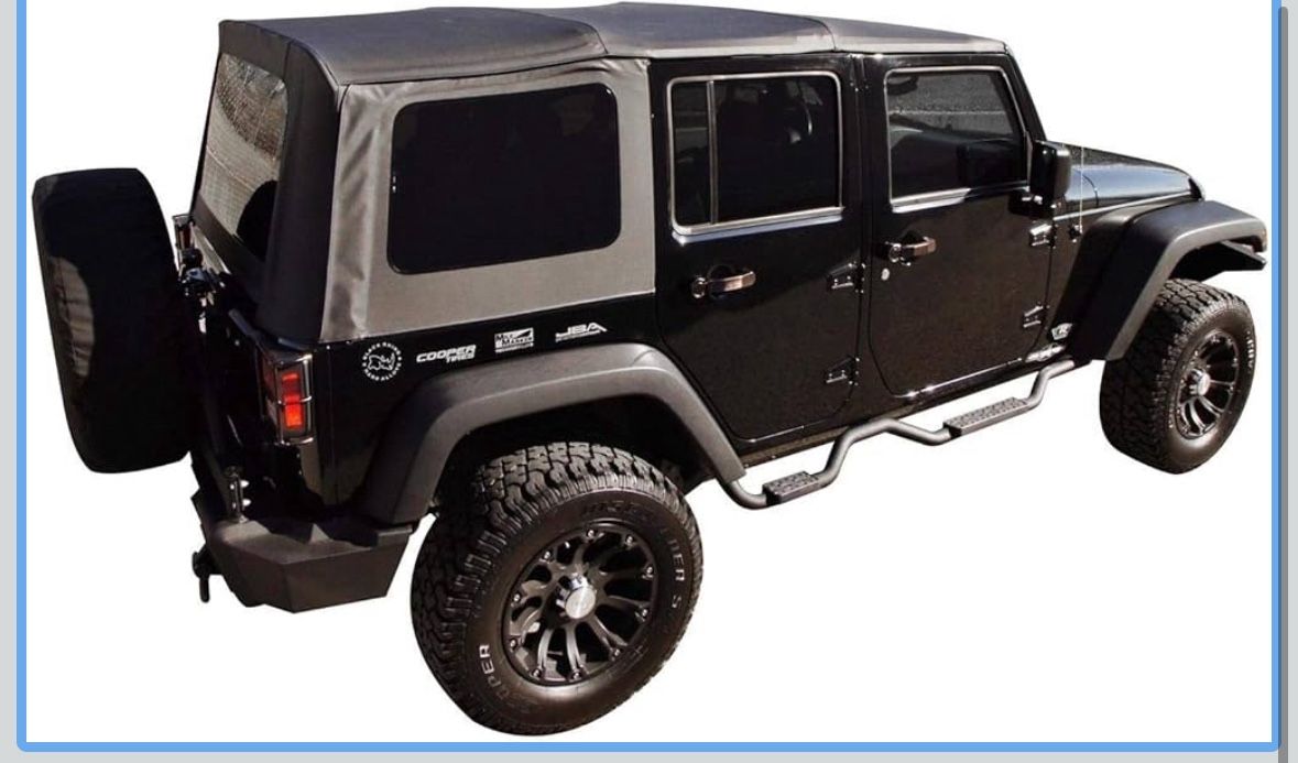 Full soft top with frame and hardware for four-door Jeep Rubicon