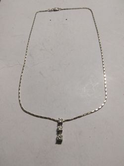 14k White Gold With 14k White Gold Pendant With 3 Diamonds Chain And 16 And 1/4 Use