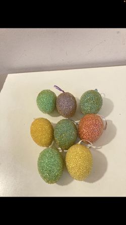 Set of 8 Pastel Color Beaded Easter Eggs for Hanging