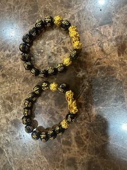 Black Bead Pixiu Bracelet Set of 2