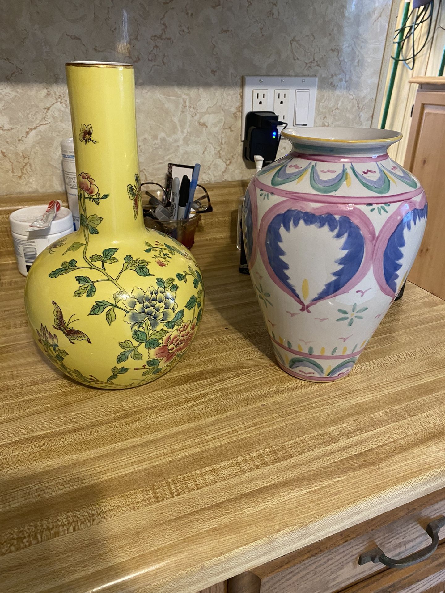 Vintage Antique Oriental Chinese Japanese Hand Painted Vases
