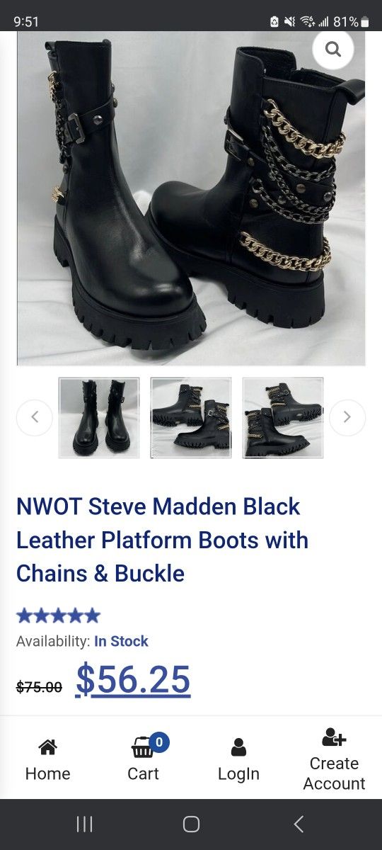 Steve Madden Black Leather Platform Boots with Chains & Buckle