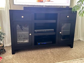 Black Wood TV Stand with Glass Doors