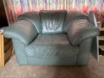 Green Leather Oversized Armchair and Couch