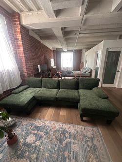 Move out sale- Large Green U-Shaped Sectional Sofa with Double Chaise