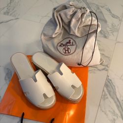 Women’s White Leather Slide Sandals