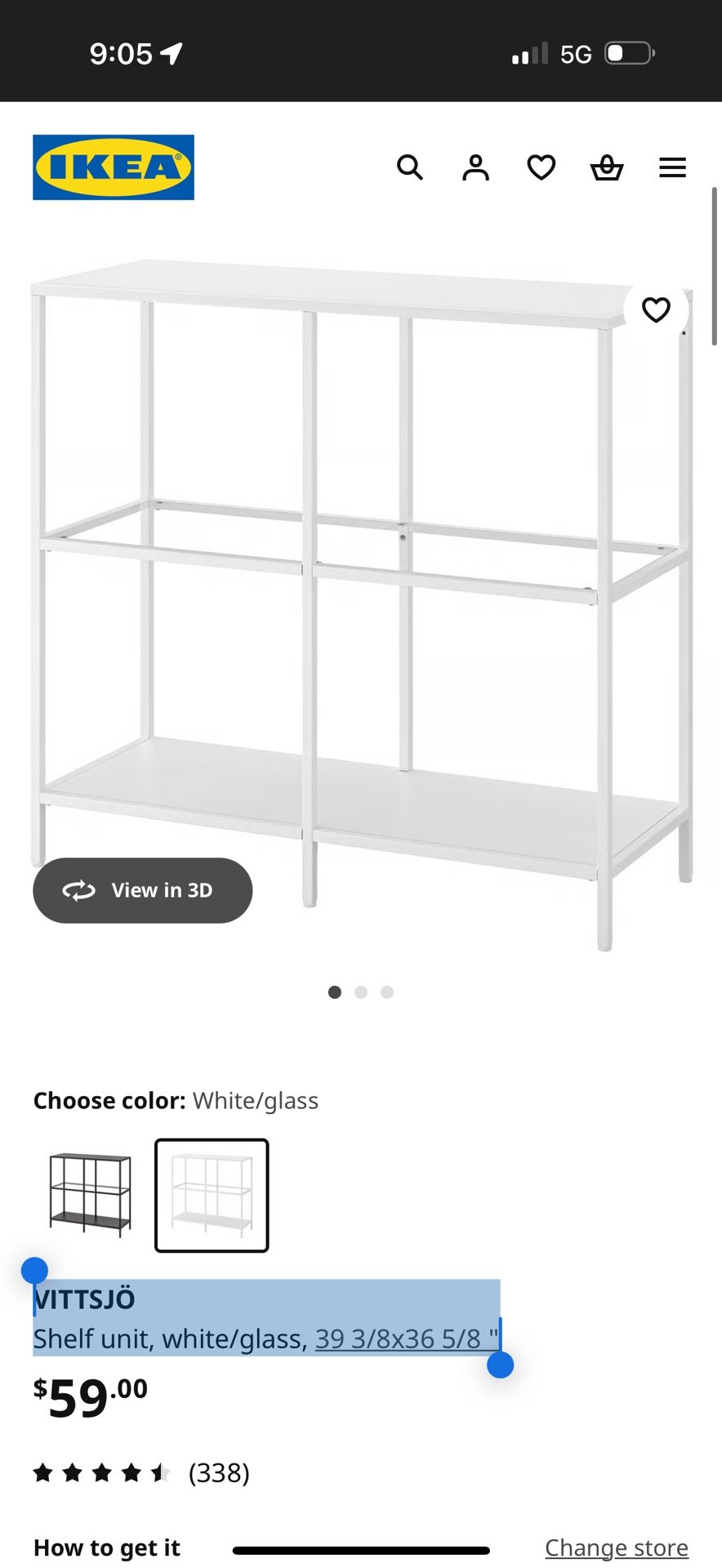 VITTSJÖ Shelf unit, white/glass, 39 3/8x36 5/8 "