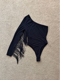 Black One Shoulder Fringe Bodysuit