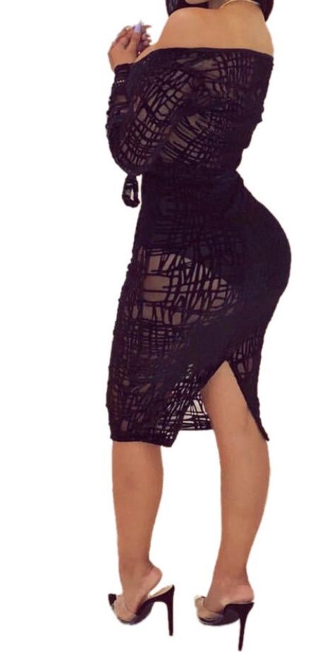 Streaked lace perspective bag hip dress