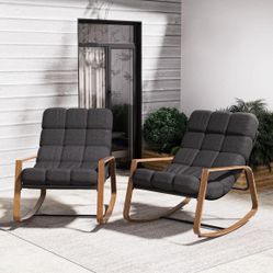 Open Box New Set of 2 Outdoor Modern Rocking Chair with Water-Resistant Fabric & Walnut-Finish Legs