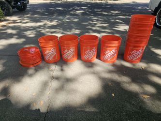 9 Home Depot Orange Buckets with Lids