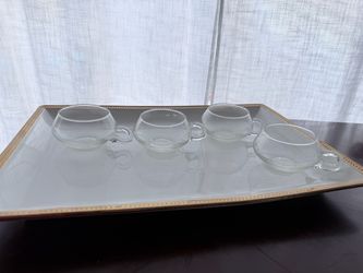 Set of 4 Clear Glass Teacups