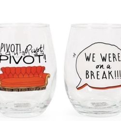Friends TV Show Wine Glass Set 4pc NEW Sealed Iconic Quotes Pivot Lobster Gift