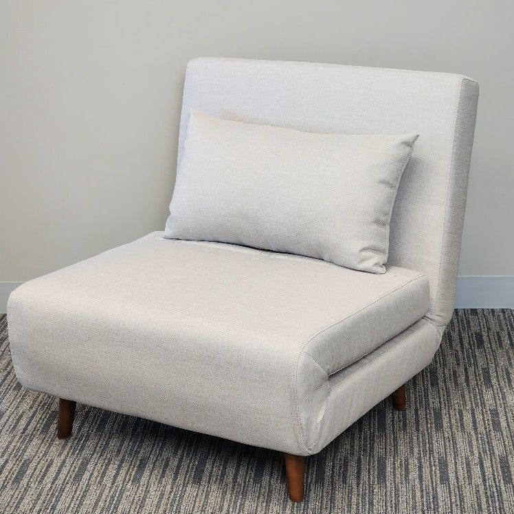 Beige Faux Linen Futon Chair Bed