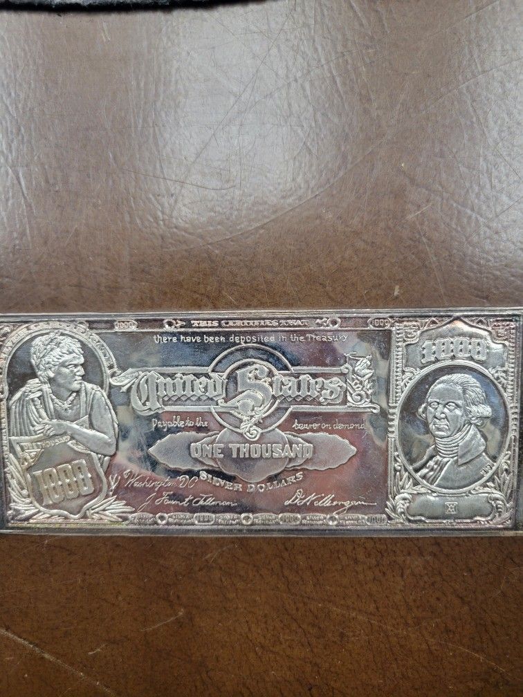 $1000 Denomination 16 Oz 999 Silver Bar.  Very Rare 