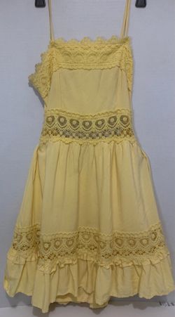 Yellow Lace Trim Spaghetti Strap  Dress