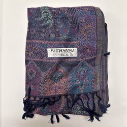 New | Limited Edition: Navy Blue Pastel Multicolor Pashmina Shawl