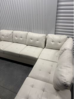 White leather sectional couch