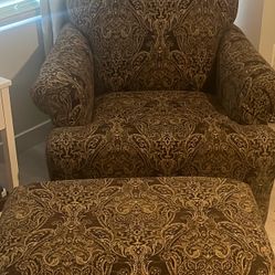 Paisley Cushioned Arm Chair With Matching Ottoman
