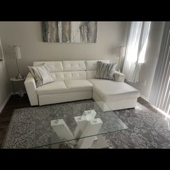 White Storage Chaise With Pull Out Sleeping  Sofa