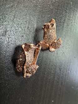 585 14K RG Stamped Rolled Crystal Rose Gold Stud Earrings 