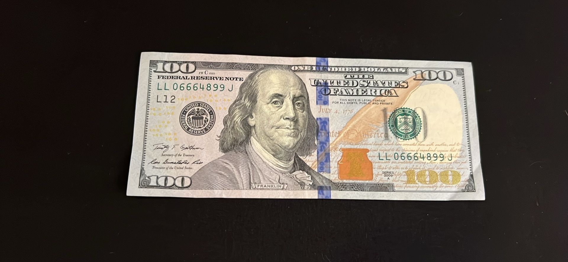 Fancy Serial Number $100 Bill 
