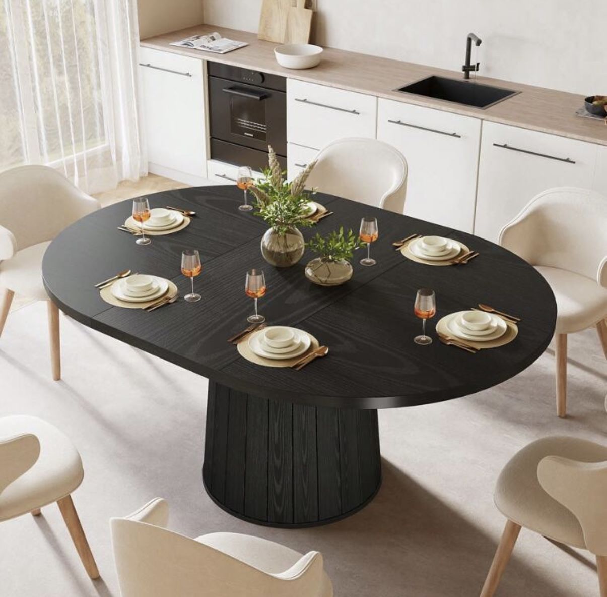 Oval Dining Table + 4 Upholstered Chairs