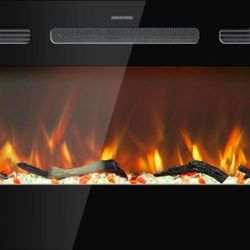 Kentsky 42 inches Electric Fireplace Inserts, Recessed and Wall Mounted Fireplace Heater, Linear Fireplace w/Thermostat, Remote & Touch Screen, Multic