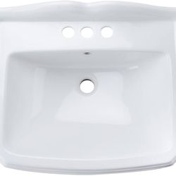 White Pedestal Sink 21.6"x17.2", Ceramic Bathroom Sink w/ Overflow & Backsplash