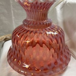 Vintage Fenton Cranberry Glass Large Ruffled Opalescent Diamond Optic Lamp Shade