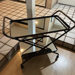 Modern Glass & Metal Bar Cart / Serving Cart on Wheels