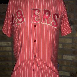 Vintage Majestic San Francisco 49ers Baseball Jersey. Size XL. Missing a Button. Has a Couple small Holes. Priced accordingly