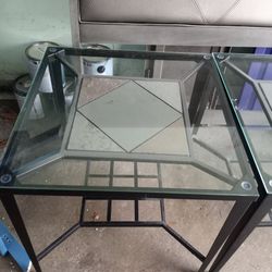 Glass Top With Stone Inlays Coffee Table With 2 End Tables