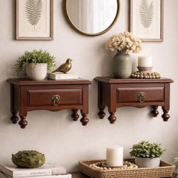 Vintage Solid Wood Decor Shelves / Drawer