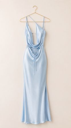 REVOLVE Baby Blue Satin Open Back Maxi Dress ✨