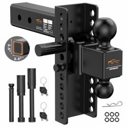 2.5” Receiver Adjustable Trailer Hitch – 8” Drop/Rise, Dual Ball
