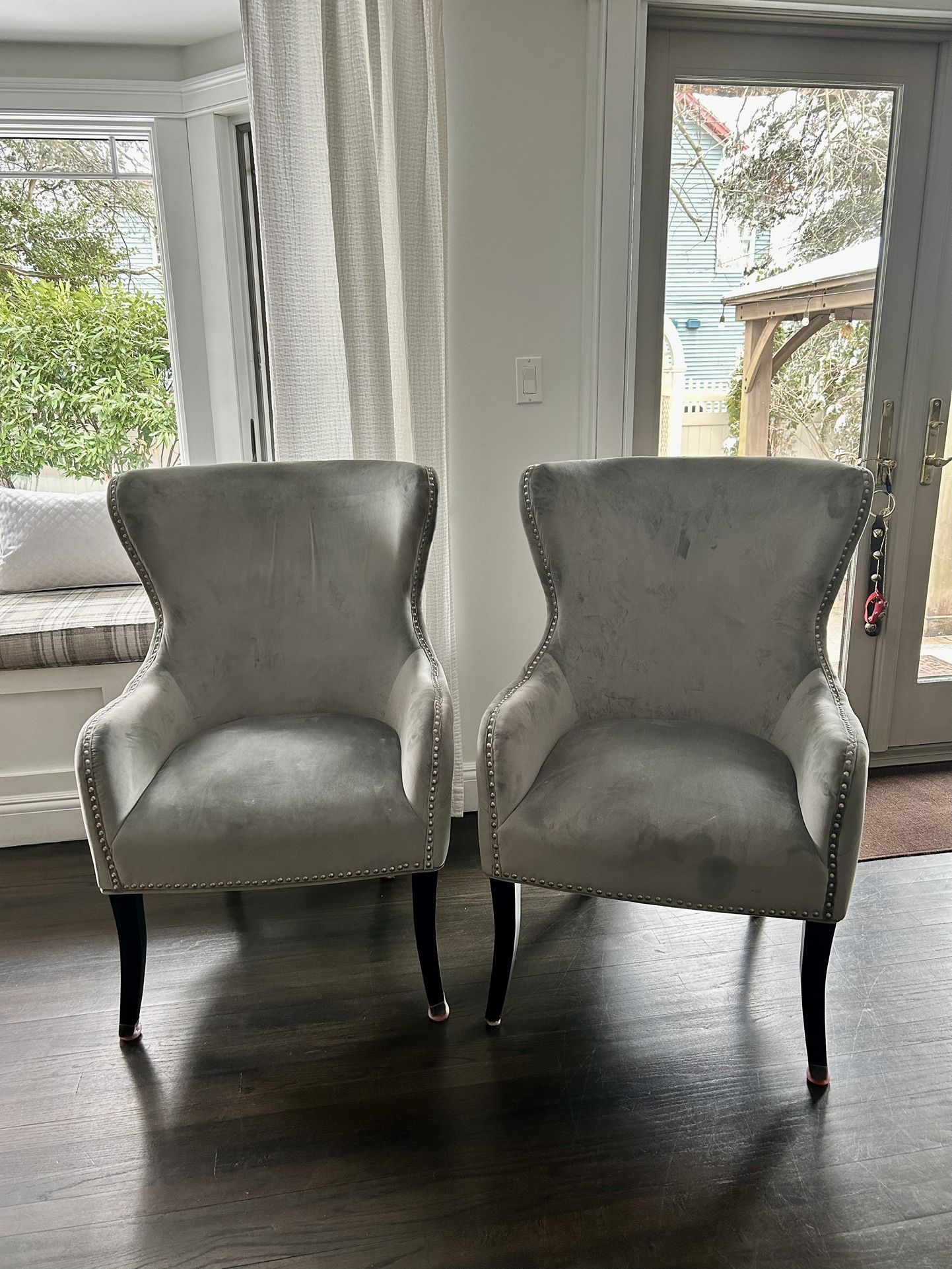 Pair Of Grey Wingback Chairs
