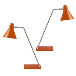 Atomic Orange Modernist Metal Desk Lamp Set