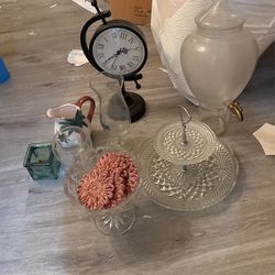 Miscellaneous Items.  Crystal Clock And Glass Decanter