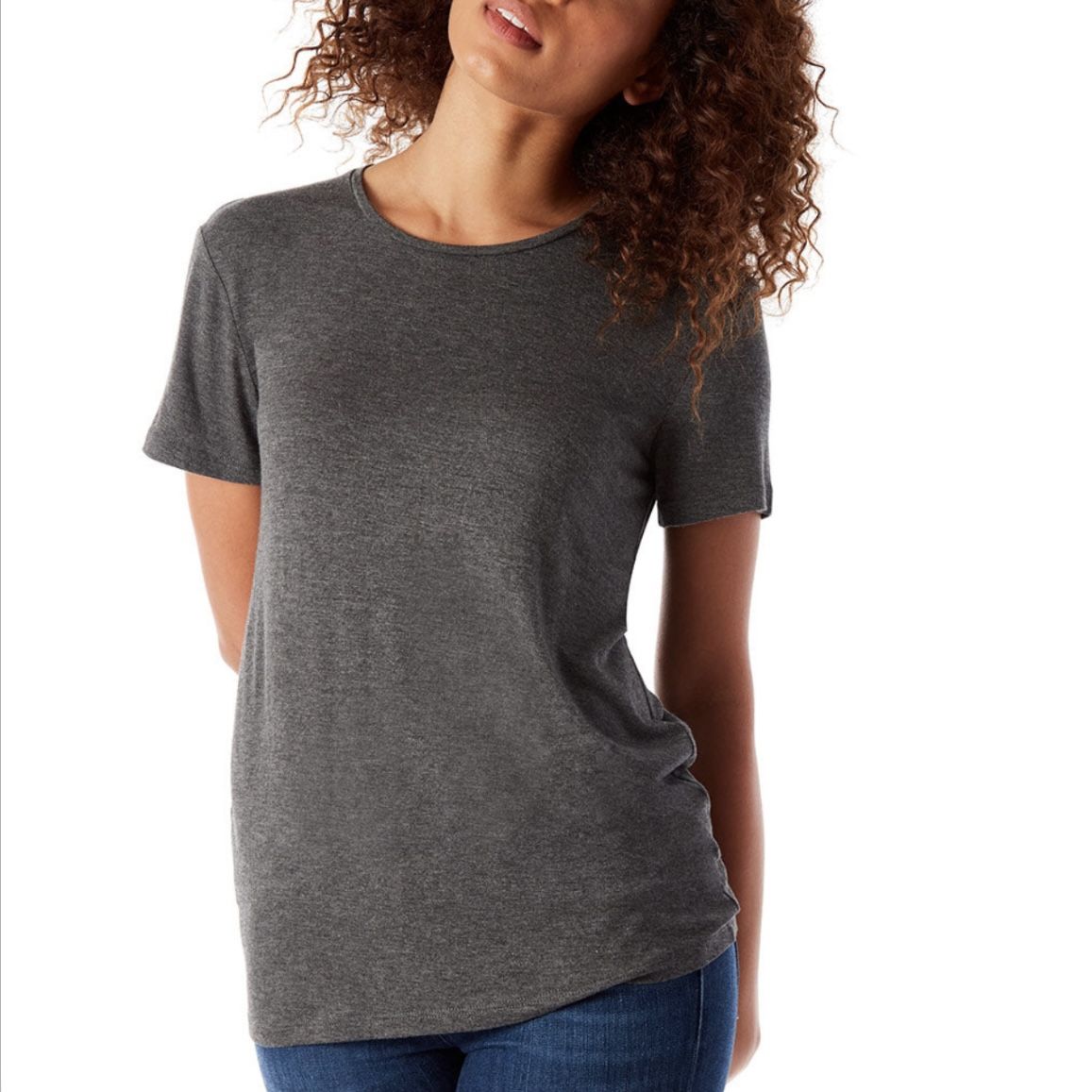 143 Women’s Charcoal Grey Relaxed Lightweight Classic Crew Athletic Workout Tee