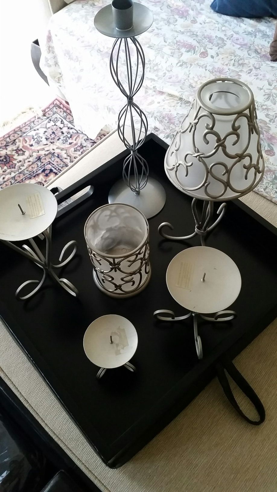 Stylish metal candle set holders decor.