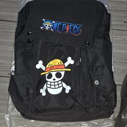 One Piece Backpack Anime School Bag Black Daypack with USB Charging Port