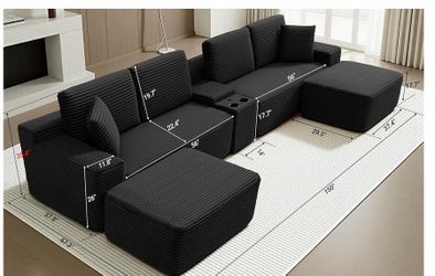 Black Modular Sectional Sofa with Ottoman