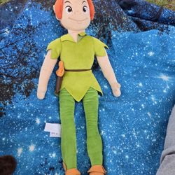 Disney Store Peter Pan 20" Plush Doll Stuffed Character Green Outfit