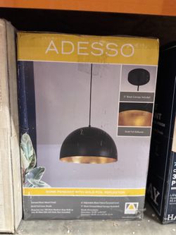 Adesso Dome 1-Light Pendant Matte Black w/ Gold Foil Reflector - AF47484BK-GO