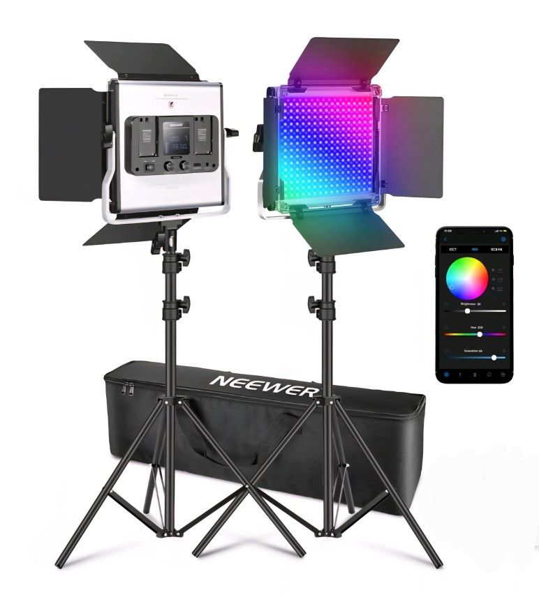 NEEWER Upgraded 660 PRO RGB LED Video Light with App Control & Stand Kit 4 Stands