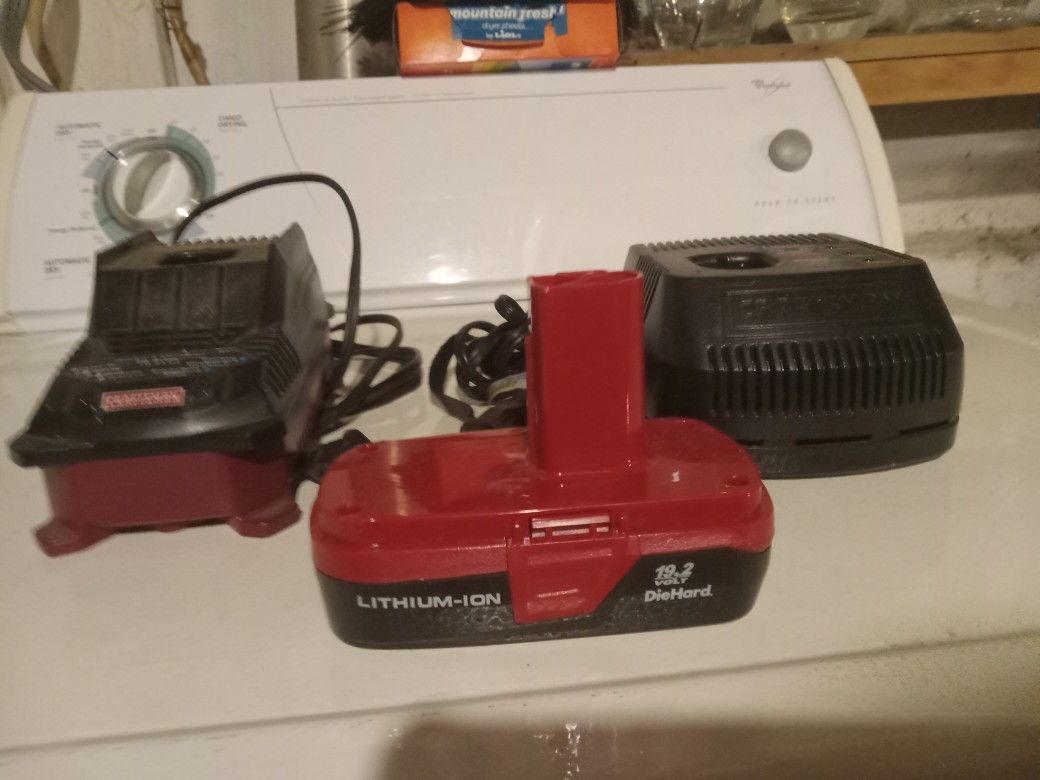 Three Craftsman Battery Chargers One Battery